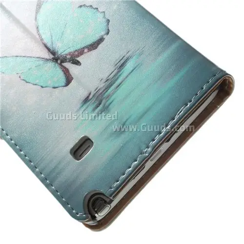 Blue Butterfly Leather Flip Cover for Samsung Galaxy Note 4 N910