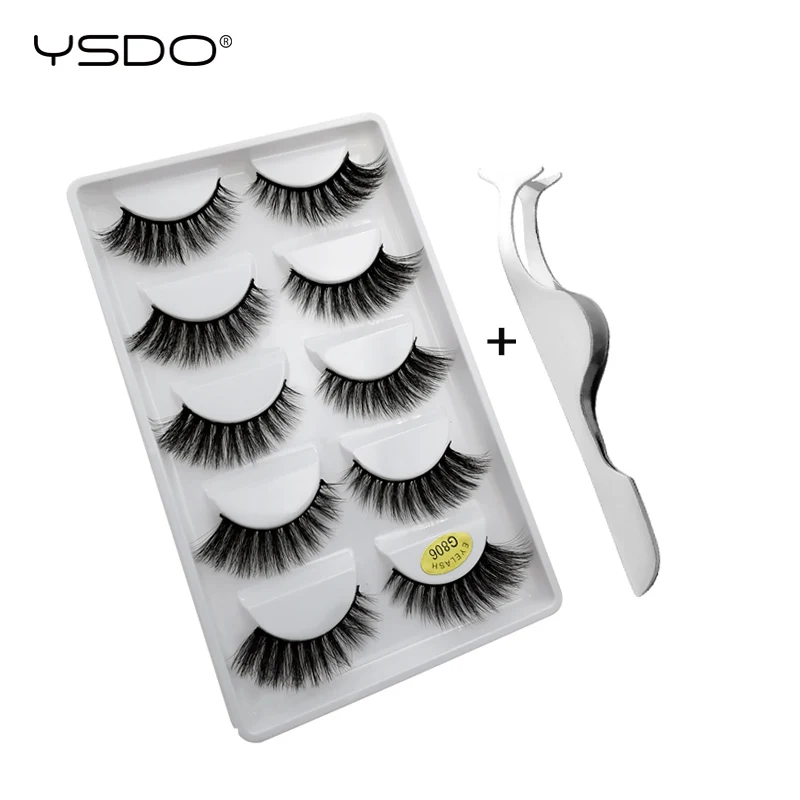 

YSDO 5 pairs mink eyelashes +1 pcs eyelash tweezers natural eyelashes makeup false eyelashes kit hand made 3d mink lashes cilios