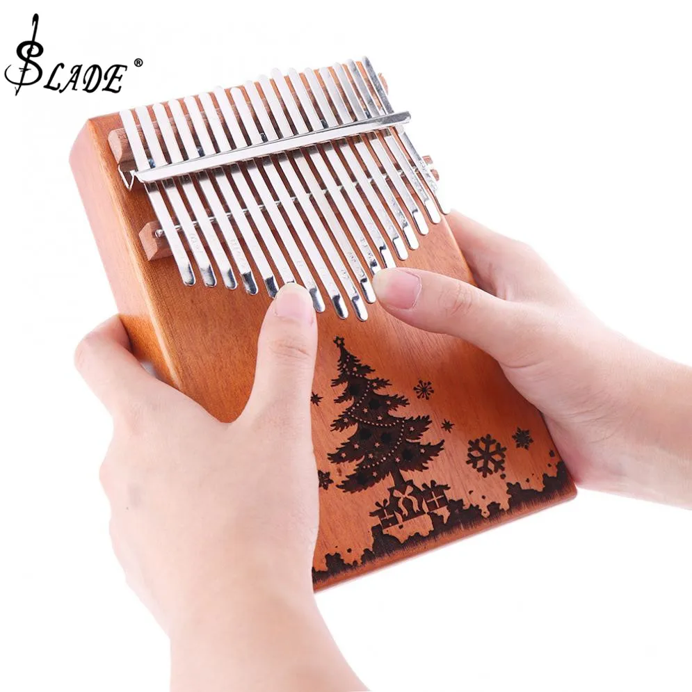 

17Key Kalimba Christmas Tree Sound Hole Single Board Mahogany Thumb Piano Mbira Natural Mini Keyboard Instrument Christmas Gift