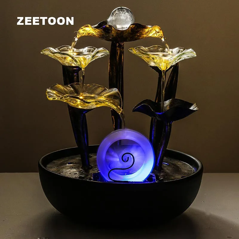 110v 220v Tabletop Led Water Fountain Feng Shui Waterwheel Air