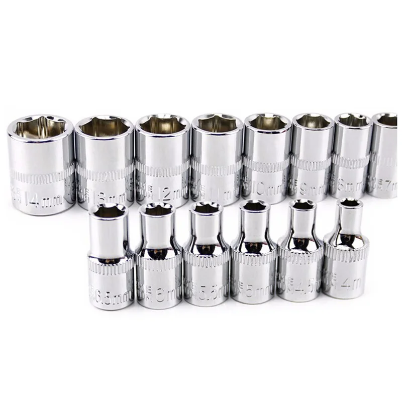 13 Pieces Combination Drive Socket Set 4 14MM Metric 1/4" CRV Mirror
