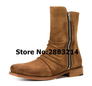 

Side Zipper Men Round Toe Short Ankle Boots Luxury Original Quality Man Suede Trainers Shoes Gladiator Male Short Boots Shoes
