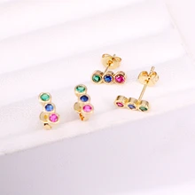 3 пары, ювелирные серьги сережки-гвоздики со стразами разноцветные радужные CZ женские ювелирные изделия мульти циркония красочный инкрустированный цирконами Серьги-гвоздики