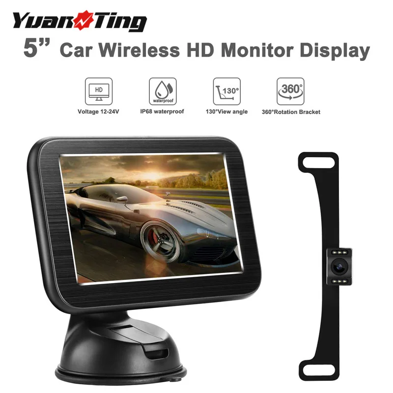 

YuanTing SV Wireless Car Rear View Backup Camera with Monitor System 5'' TFT LCD Rearview Car Reversing Waterproof rear camera