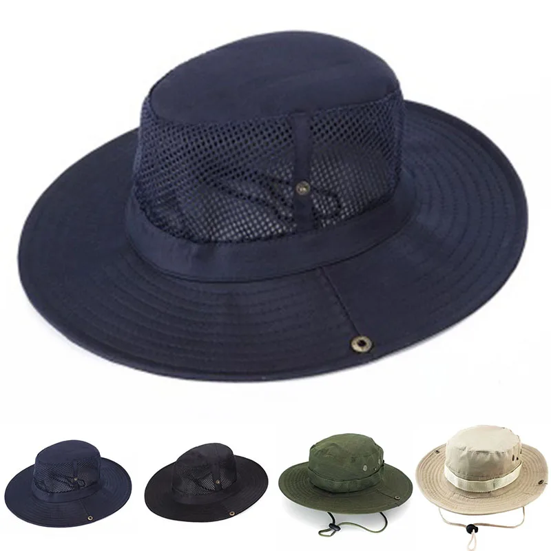 Sun Fishing Hat Cap Breathable Protection Outdoor Wide Brim Safari Cotton Polyester Accessory Hiking Convenient