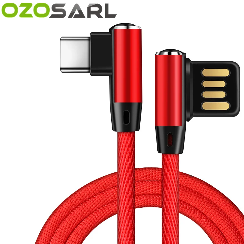 

USB Cable 5V 2.4A Fast Charging 90 Degree Reversible Type C Micro USB Charger Cable L Type Bending Nylon Cord for iPhone Cable