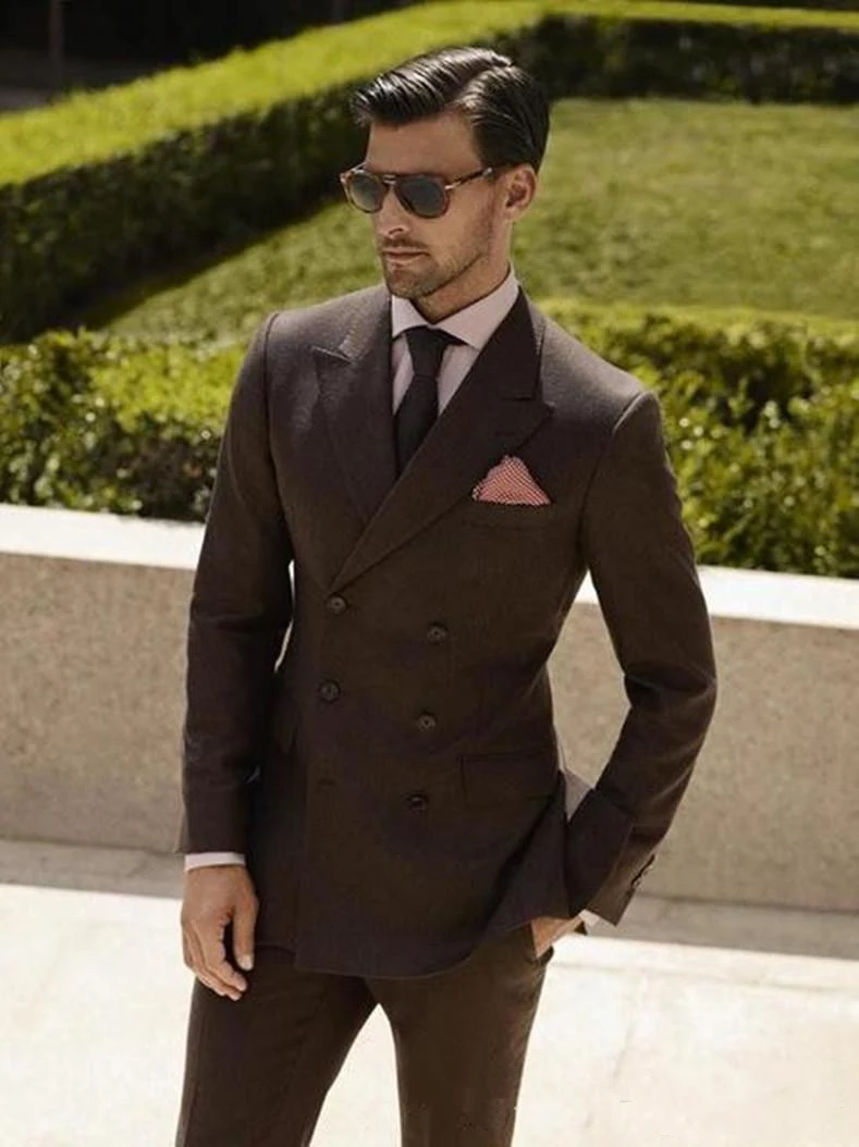 2019 Double Breasted Brown Wedding Suits 2 Pieces Mens