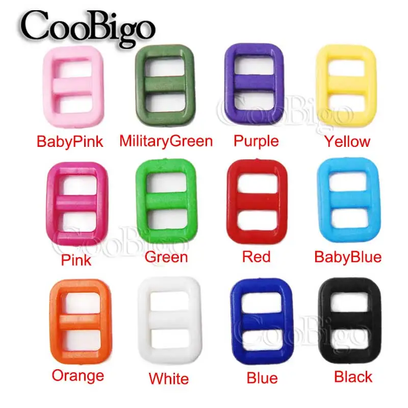 

100pcs Pack 3/8" Plastic MIX Color Slider Tri-Glide Adjust Buckles Backpack Cat Dog Collar Strap Webbing Bag Parts#FLC096(Mix-s)