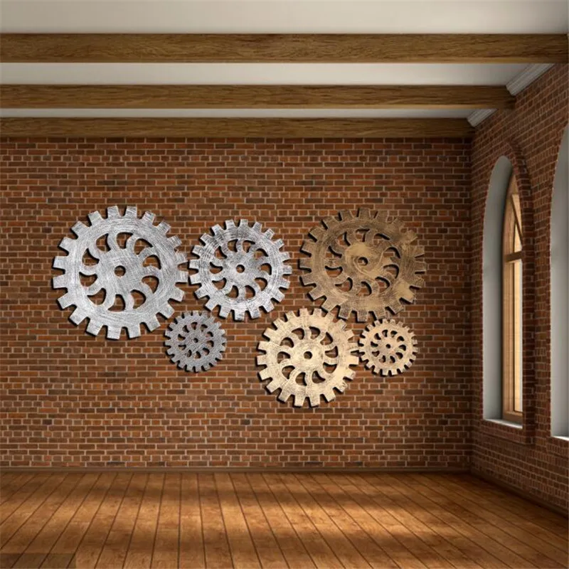 

2019 Fashion Wheel Type Gear Retro European Style Industrial Landscape Creative Pendant Living Room Furniture Wall Hanging Decor
