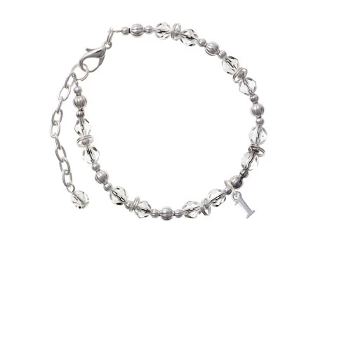 Silvertone Small Number - 1 - Clear Beaded Bracelet