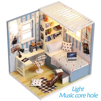 

New Girl Assemble DIY 3D Wooden Mini Dollhouse Doll House Furniture Educational Birthday Gift Toys Furniture For Children