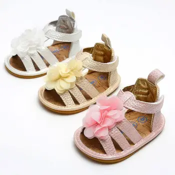 

Baby Girls Summer Faux Leather Sandals Artificial Flower Rubber Sole Flats Toddler Princess Hollow Out Crib Shoes