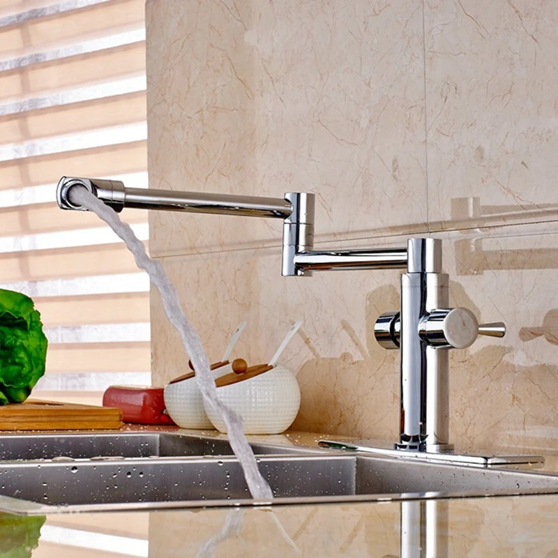 

Polished Chrome Dual Handles 1 Hole Bathroom Kitchen Faucet Swivel Mixer Tap W/Cover Plate