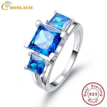 

2.5 Ct Emerald Cut Natural Ocean Blue Topaz Square Engagement Wedding Ring Solid 925 Sterling Silver Jewelry Women with box