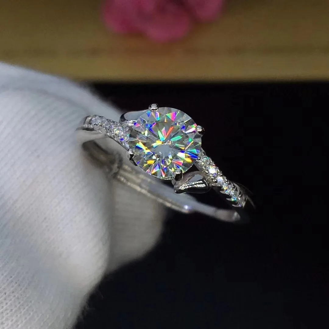 Круглое серебряное кольцо Moissanite 1ct D VVS роскошное свадебное кольцо Moissanite для женщин