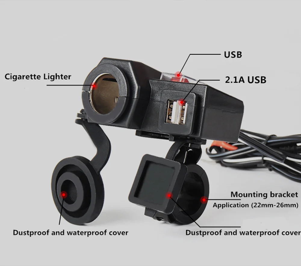 12-24V водонепроницаемый мотоцикл руль прикуриватель адаптер питания мотоцикл Мобильный gps зарядное устройство 5 V/2.1A двойной USB разъем