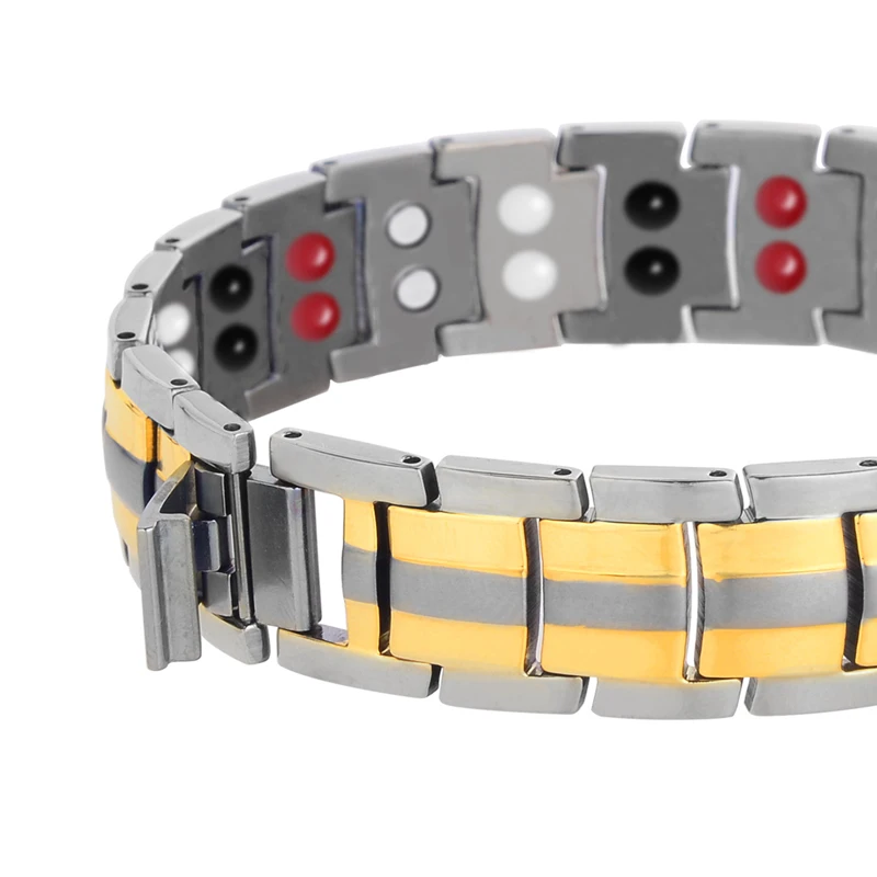 Cena Mała żaba męska złota czystego tytanu magnetyczne bransoletki dla mężczyzn 4 w 1 magnesy jonów ujemnych germanu zdrowia bransoletki biżuteria