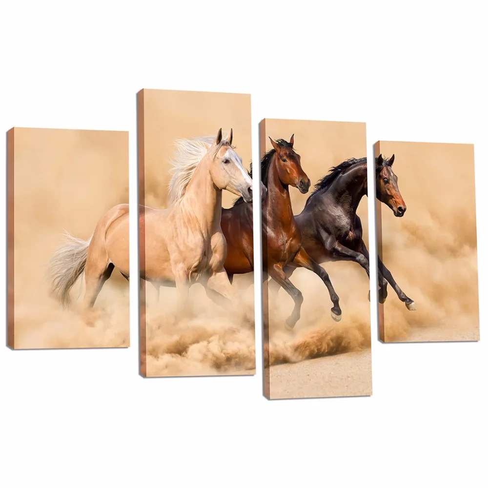 4 Panels Canvas Wall Art Horse Canvas Prints Wall Art Decals Horse