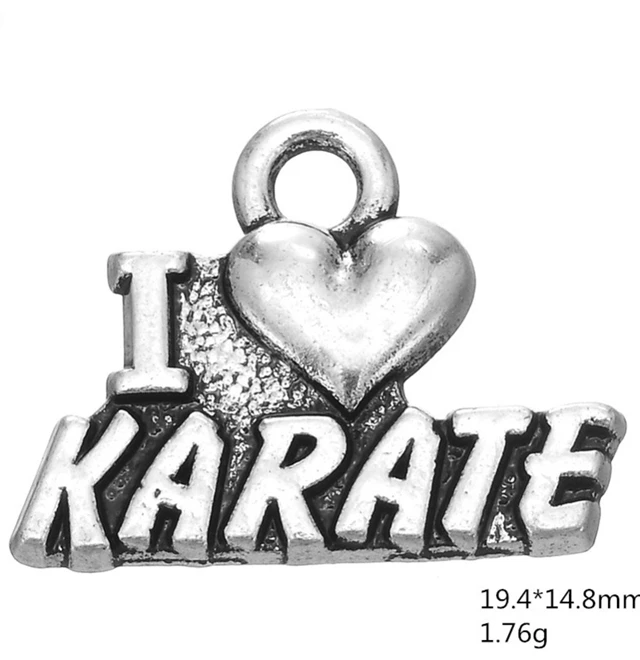 Старинные Серебряные Подвески I LOVE KARATE в форме сердца ожерелье шармы Ювелирные