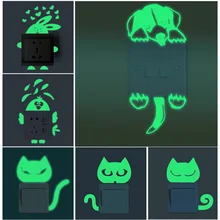 Мультяшная светящаяся наклейка-переключатель светится в темноте, наклейка-кошка, флуоресцентная фея, луна, звезды, наклейка для детской комнаты, украшение для дома