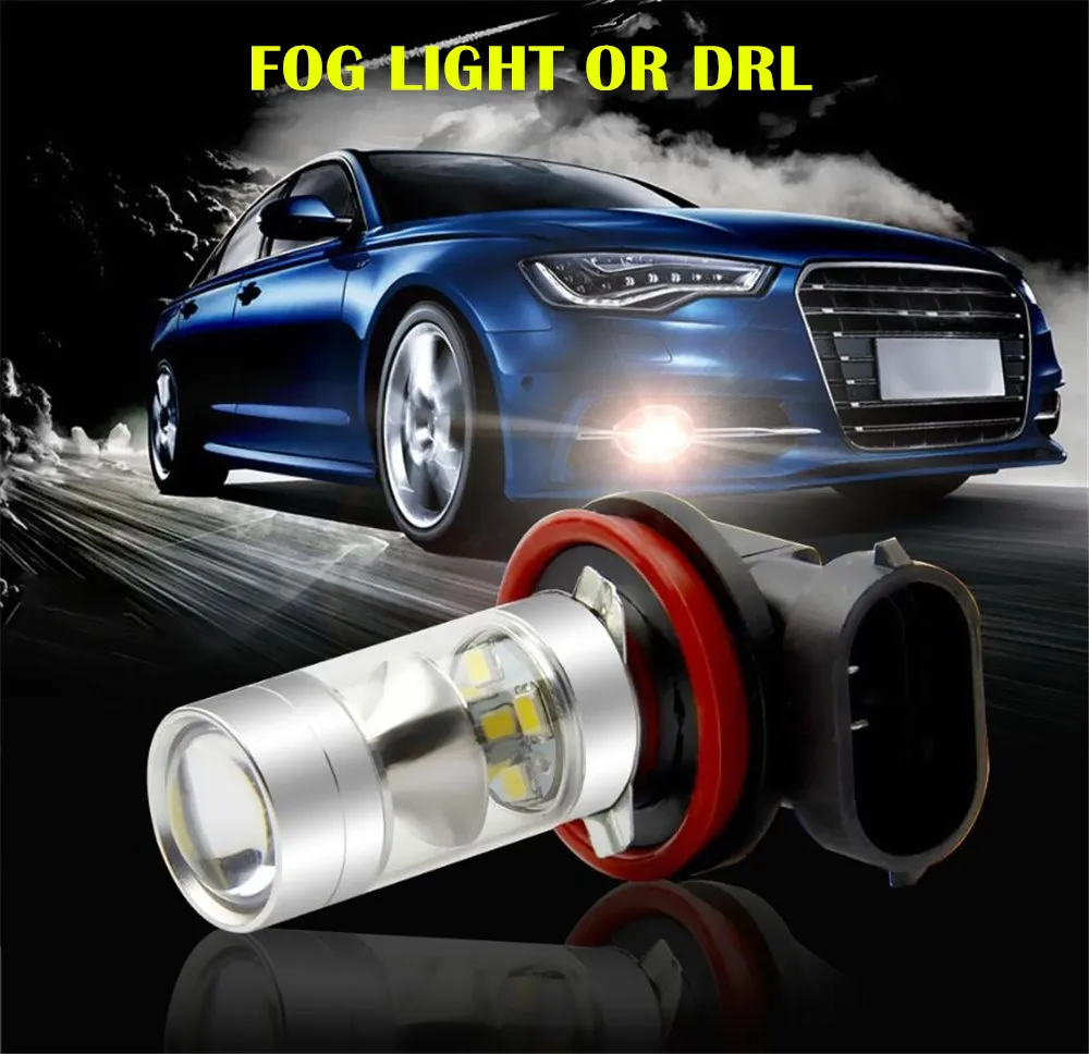 2Pcs 100W H8 H11 High Bright LED Bulbs Fog Lights SMD Driving Tail Lamp Car Light Source parking 1250LM 12V-24V Auto 6000K White
