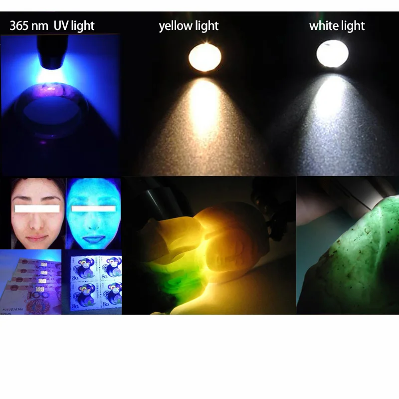 3 в 1 светодиодный светильник-вспышка, светильник фонарь, лампа белого и желтого цвета, УФ 18650 нм, ювелирный камень, нефрит, детектор денег, черный светильник, аккумулятор