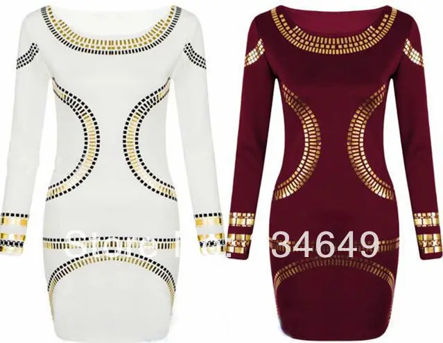 2014 Printed Slim pencil Women's 'MERCY' Tribal Mesh Mid Sleeve Bodycon Bandage Dress free shipping#W124 | Женская одежда