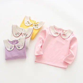 

Baby Girl Winter Clothes Toddler Girl Cotton T Shirt Kids Long Sleeve Print Tee Shirts Baby Pater Pan Colloar Top Bottoming Tees