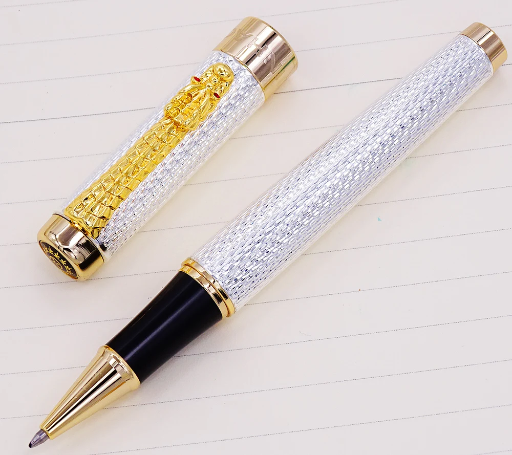Luxuoso de Prata do Metal Metal do Vintage Caneta na Caixa de Presente Coleção de Canetas de Tinta Jinhao 1200 Fountain Pen & Rolllerball do Vintage Nobre Clipe Dragão 8 dragão clipe tinta canetas coleção