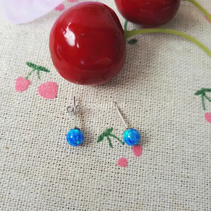 

1 pair 925 Sterling Silver Round Opal Beads Earrings Round Ball Opal Earrings 5mm Dark Blue OP05 Round Opal Earrings for Gift