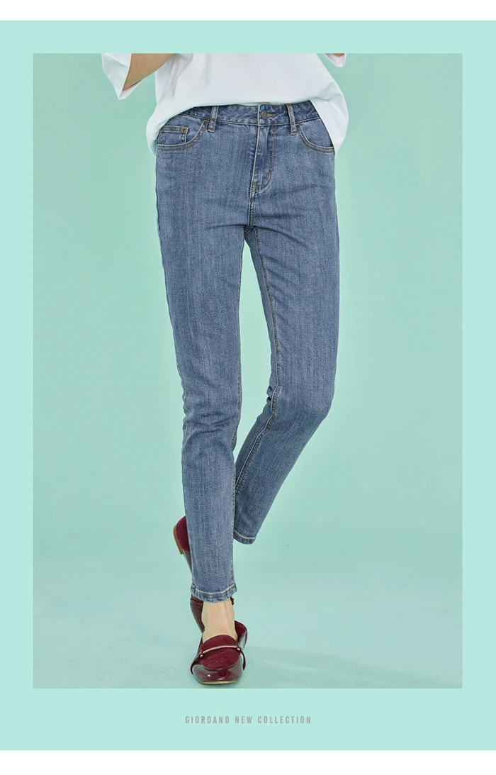 Giordano Для женщин джинсы Для женщин пять с карманами, по лодыжки джинсы женская мода джинсовые штаны на молнии спереди эластичная ткань; Feminina