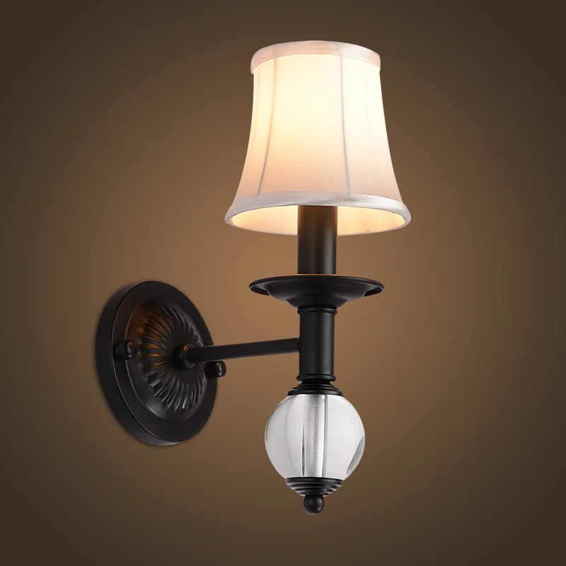 

Bedroom dormitory Wall Lamp American Rustic Sconce Half Fabric Lampshade Bedside Mirror hotel guest room wall lamp E14 110-240V