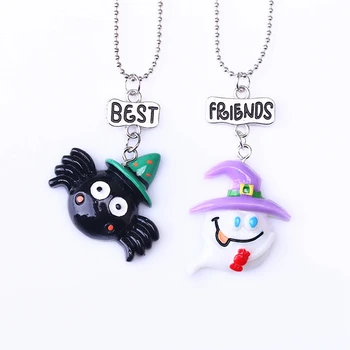 

2018 Resin Halloween Ghost Spider Pendant Necklace Best friends Friendship Jewelry Gifts For 2 Kids Women Accessories