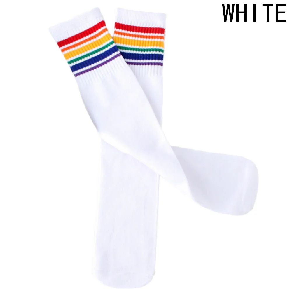 Радужные полосатые спортивные носки для мальчиков и девочек длинные гольфы футбольные носки для бега для детей