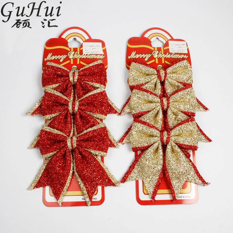 

Gold Glitter Bow Xmas Tree Ornament Festival Accessories Party Home New Year Gift Baubles Christmas Wreath Hanging Decorative