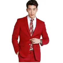 Высококачественные мужские свадебные костюмы, модные красные костюмы жениха, мужские формальные костюмы из двух предметов(куртка+ штаны