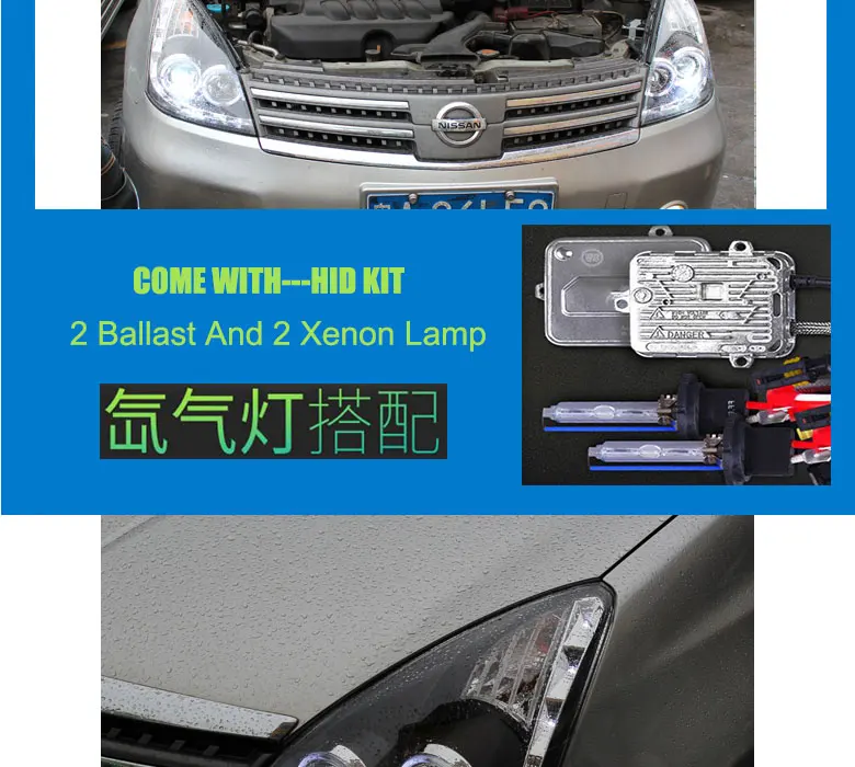 DY_L Автомобиль Стайлинг фара для Nissan Livina 2007-2010 светодиодный фары DRL H7/D2H HID Xenon Биксеноновые линзы