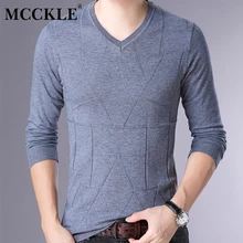 MCCKLE/брендовый кашемировый Однотонный свитер для мужчин Одежда Новая осень зимнее, зауженное теплые свитера v-образный вырез вязаный пуловер мужские топы
