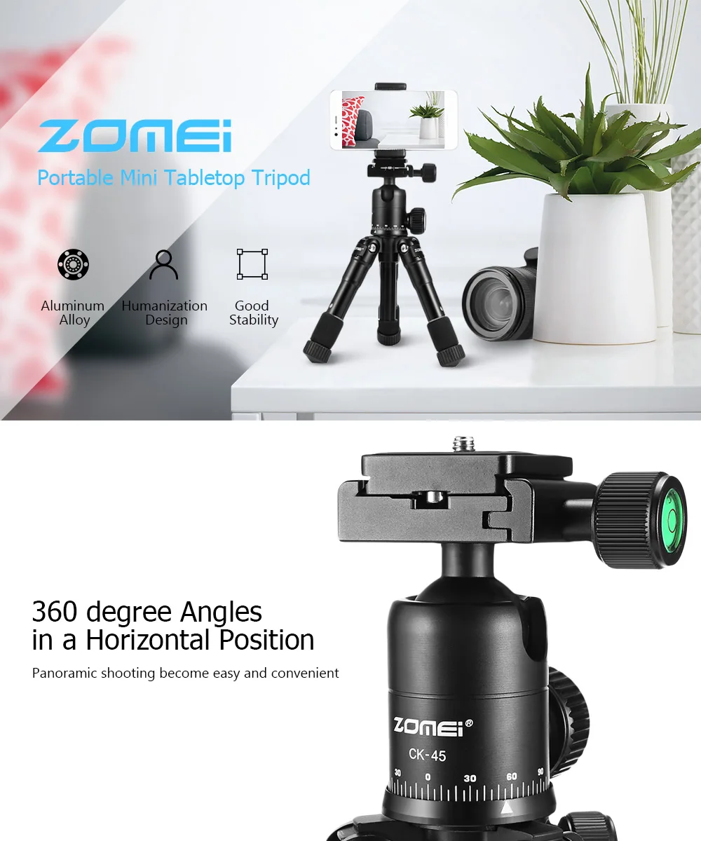 Zomei CK-45 портативный мини настольный штатив с 5 секциями быстросъемная пластина для SLR DSLR камеры смартфонов