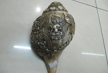 

USPS to USA S0222 Tibet Buddhism Old Conch Shell Green TaRa Kwan-yin Bodhisattva clarion statue