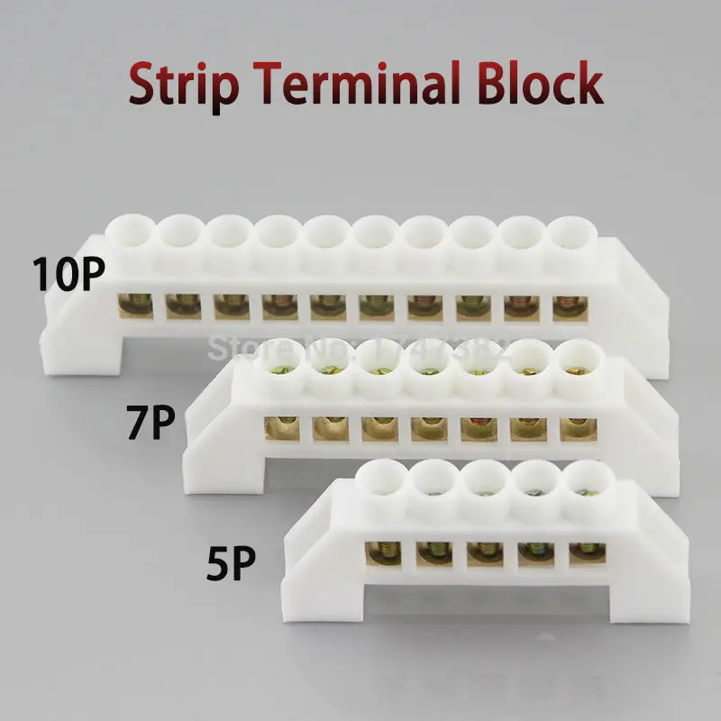 Free Shipping 2 PCS White Bridge Design Zero Line 5 7 10 Positions Copper Grounding Strip Terminal Block Connector