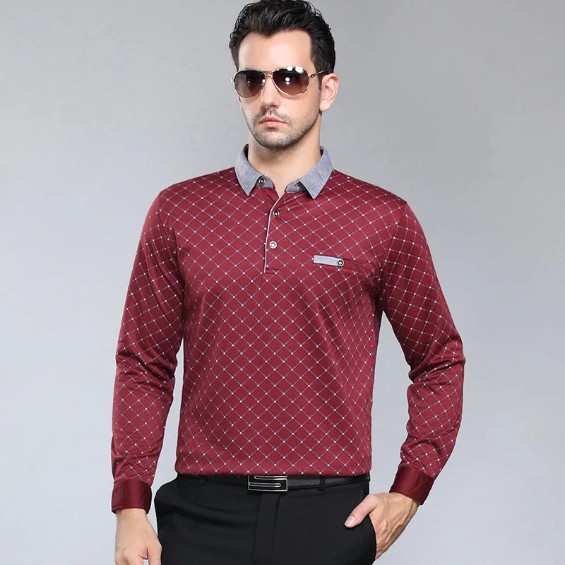 Весна-осень поло для мужчины высокого качества Мужская дышащая рубашка деловые повседневные Длинные рукава рубашки мужские хлопковые свободные поло 3XL - Цвет: Красный