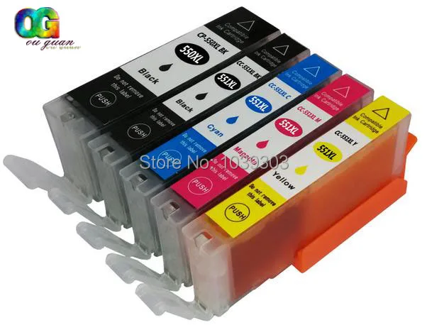 5PK Chipped CANON 550 551 чернильный картридж совместимый для PIXMA IP7250 MG5450 MG5550 MG5650 MG6350 MG7550 MX725