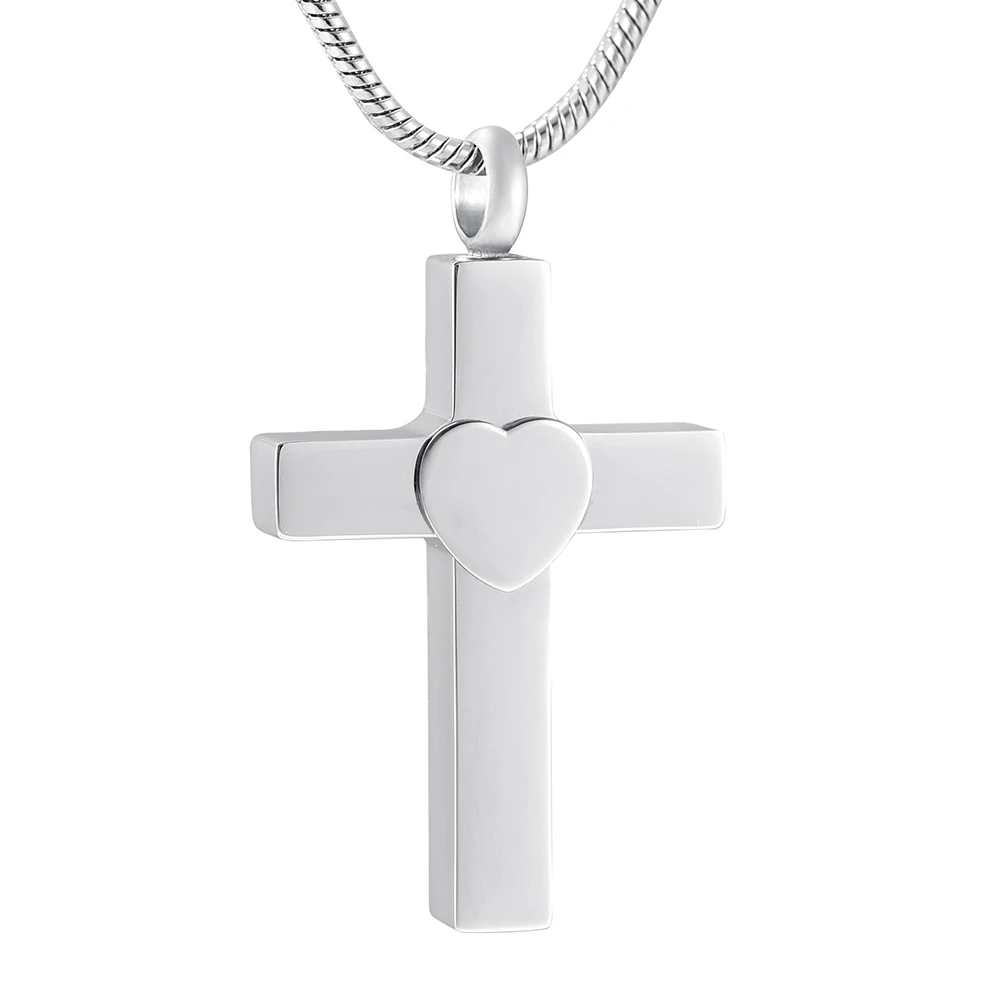 

IJD9906 Hold Little Blank Heart Cross Stainless Steel Memorial Urn Necklace Keepsake Cremation jewelry for ashes of loved one