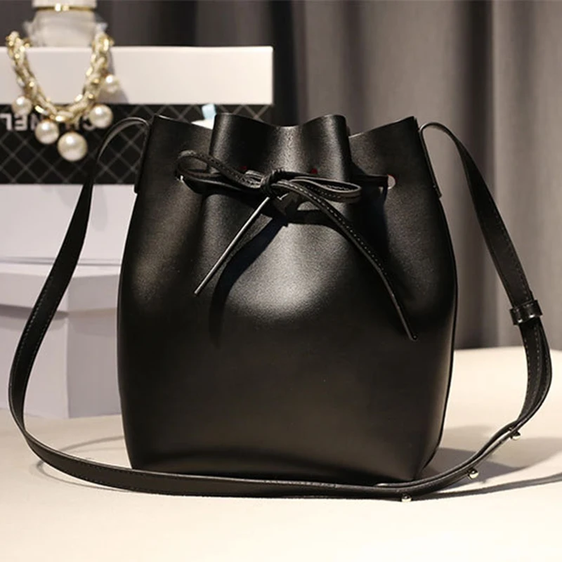 GZL 2 bags font b set b font Women Drawstring Bucket bag lady PU Leather String