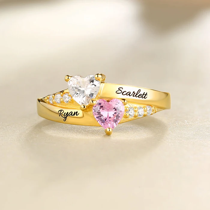 SG Personalized 925 Sterling Silver Rings Custom Heart Birthstone Ring With 2 Names Jewelry for Her Mother day's Gift