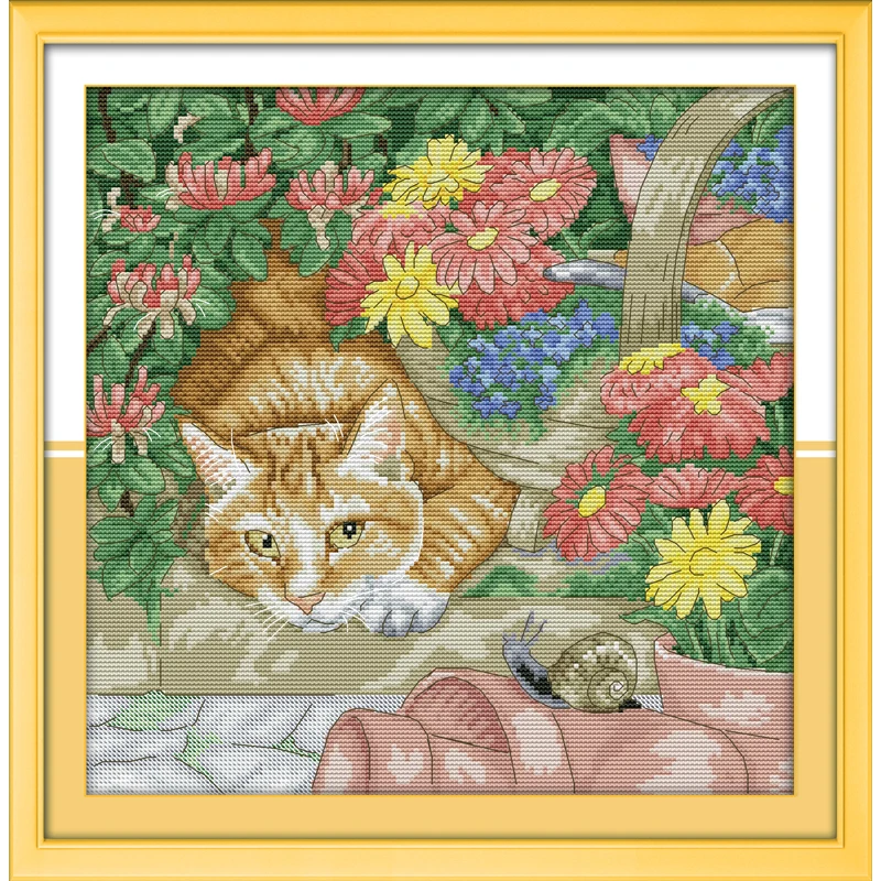 

Everlasting love Cat and snail Chinese cross stitch kits Ecological cotton stamped 14CT 11CT DIY new year decorations for home