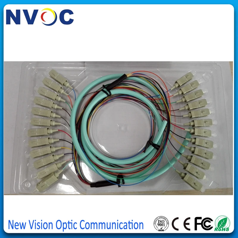 2 шт./лот, 12 жильный кабель с SC/UPC-0.9mm-PVC-MM(OM3-150)-2 м/SC UPC многомодовый волоконно-оптический кабель