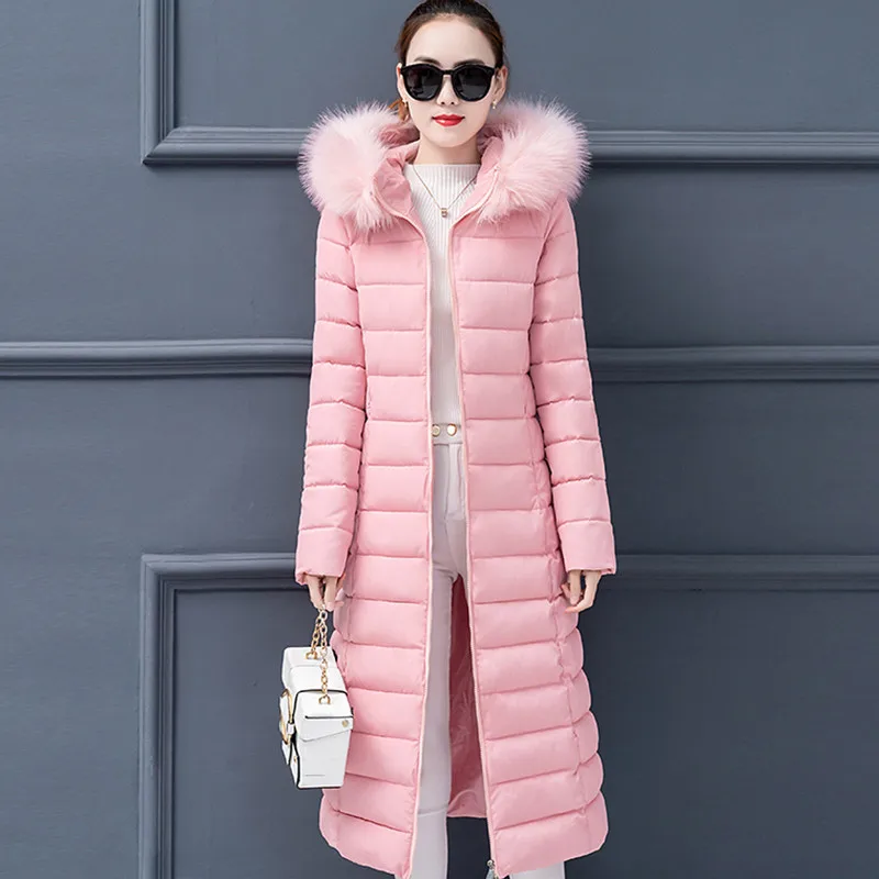#*Cheap 2019 New Women Cotton Jacket Long Hooded Fur Collar Winter Slim Female Parkas Thicken Warm Coat Korean Outerwear Plus Size 4XL