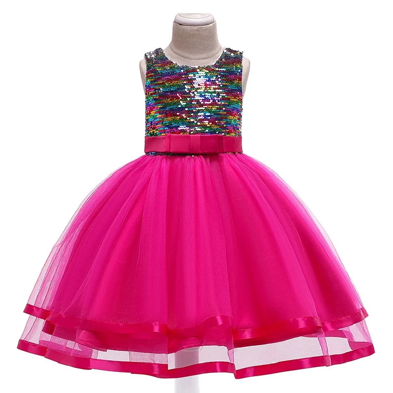 

Summer Children's New Color Sequins Princess Dress Party Girls Dance Performance Flashing Sequins Sweet Children's Wear